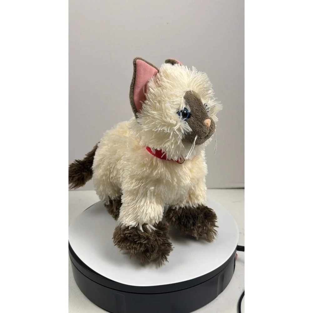Build-A-Bear Siamese Cat Plush Cream Brown‎ Shaggy Fur Red Collar Blue Eye